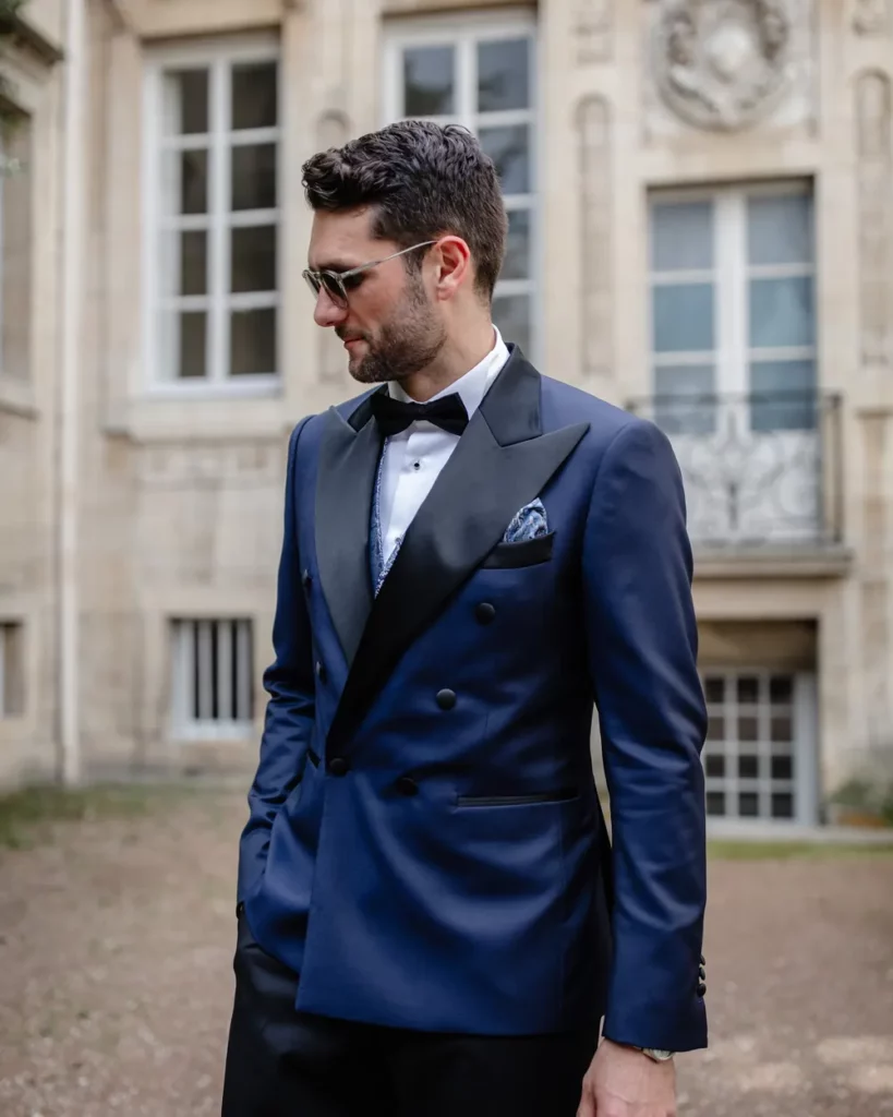 Smoking croisé bleu nuit sur mesure
